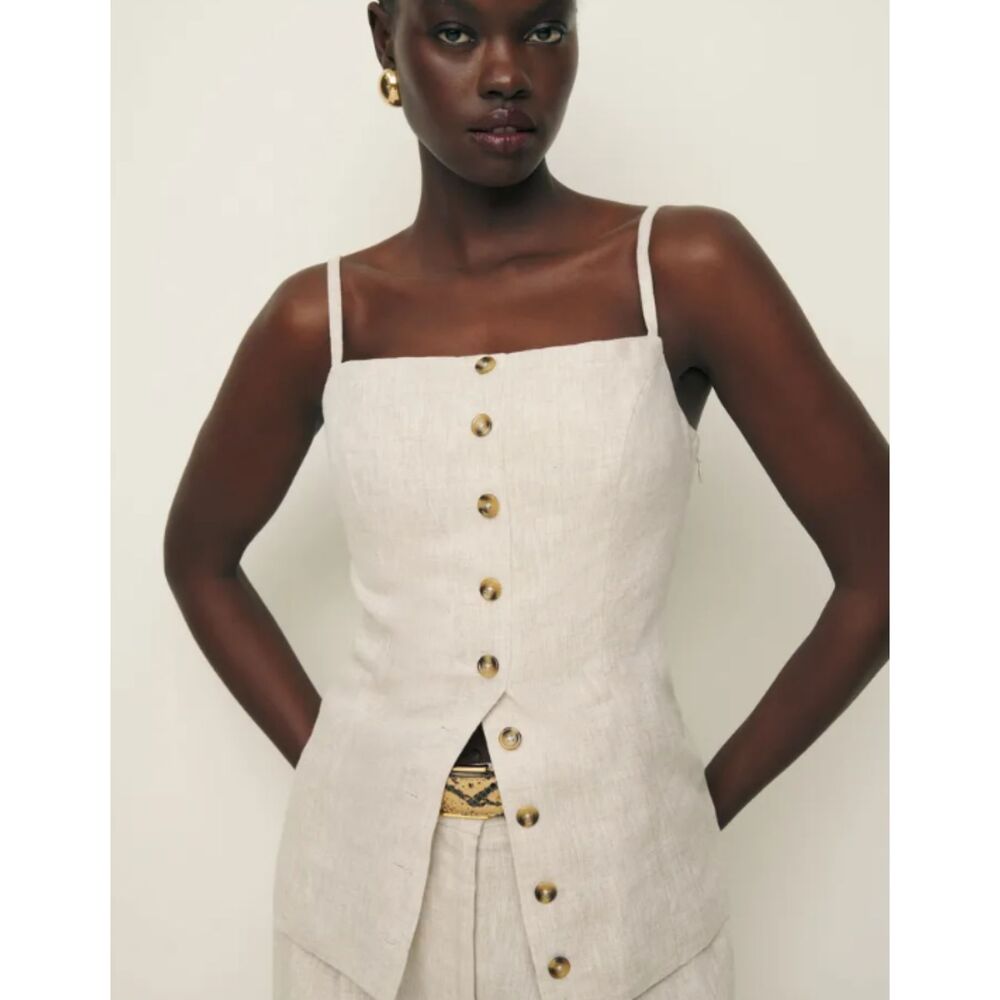Reformation Antonia Linen Top Cream 10